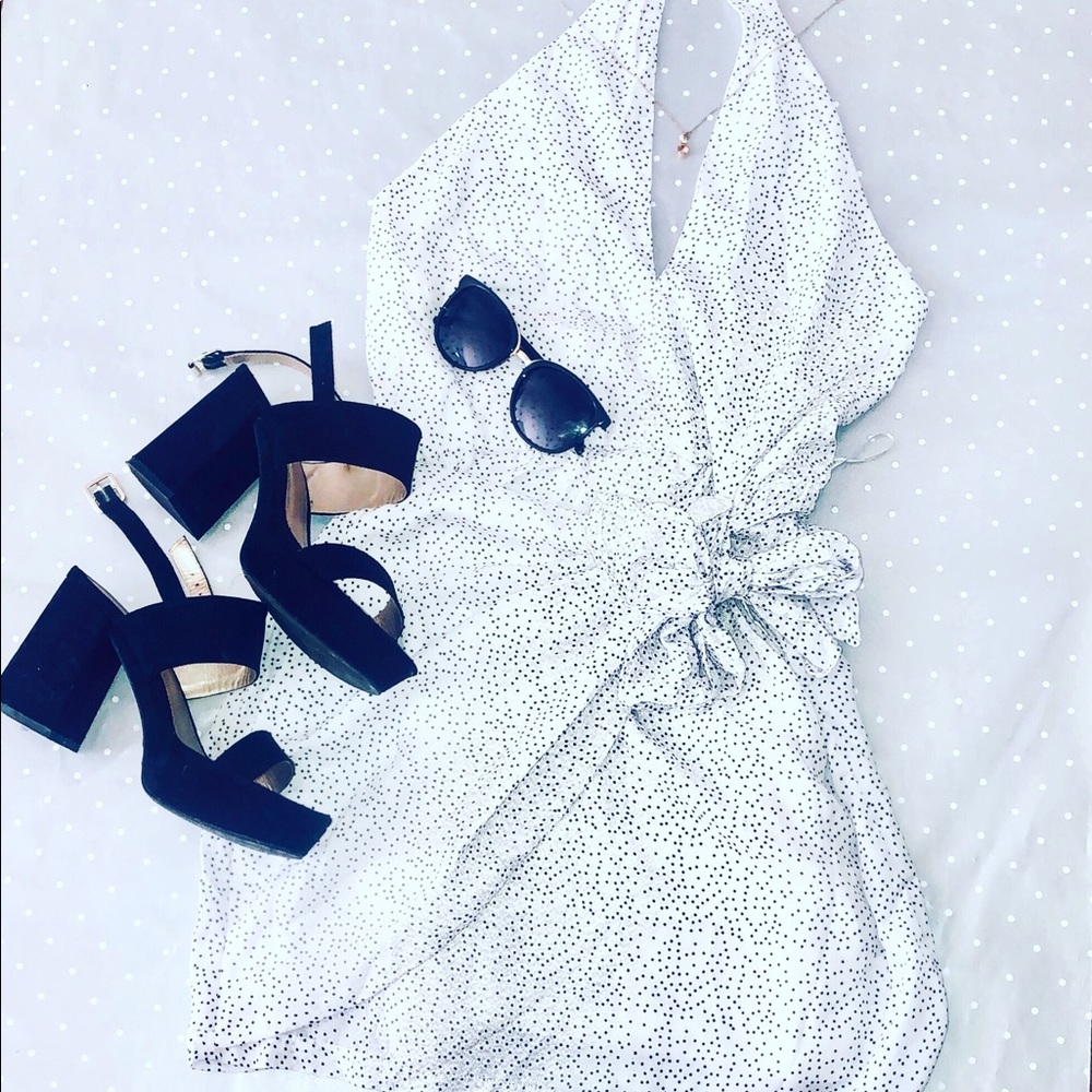 MOVING SALE ✨ White halter dress black dot print! - Picture 3 of 5